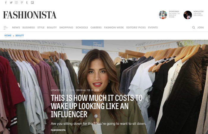 网站fashionista.com上的新闻稿屏幕
